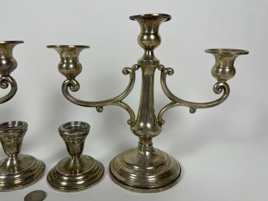 Pair Of Sterling Silver Weighted Candelabras 10W X 8.5H And Pair Of Sterling Silver Weighted Candle Holders [Photo 5]