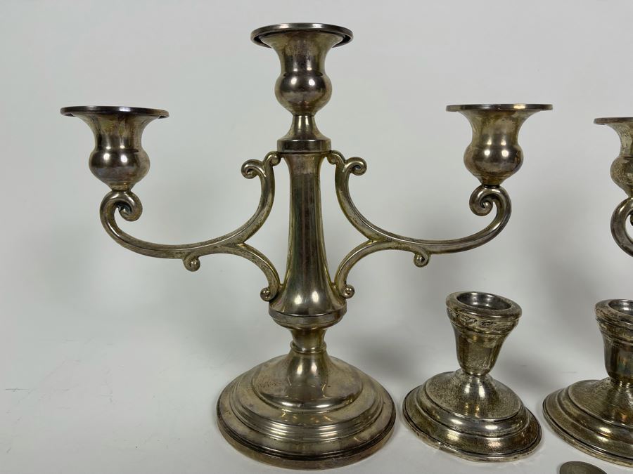 Pair Of Sterling Silver Weighted Candelabras 10W X 8.5H And Pair Of ...