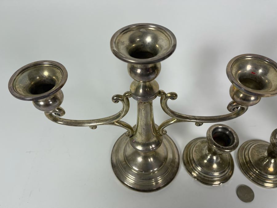Pair Of Sterling Silver Weighted Candelabras 10W X 8.5H And Pair Of Sterling Silver Weighted Candle Holders [Photo 7]