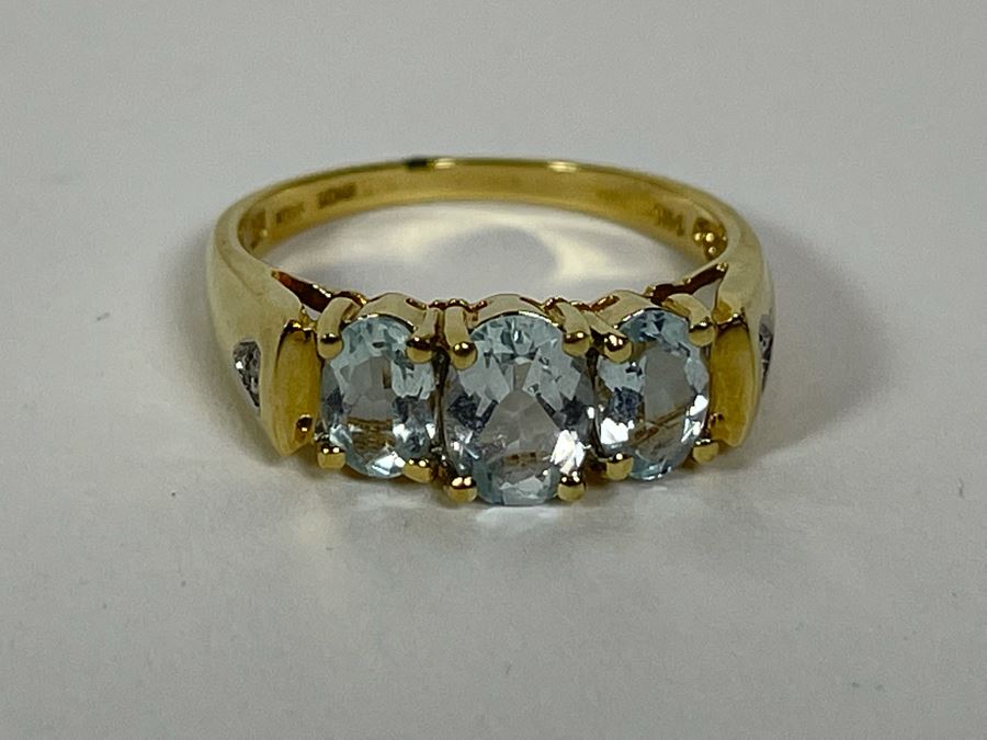 14K Gold Aquamarine Diamond Ring Size 7.5 3.3g FMV $250 Retails $750 [Photo 10]
