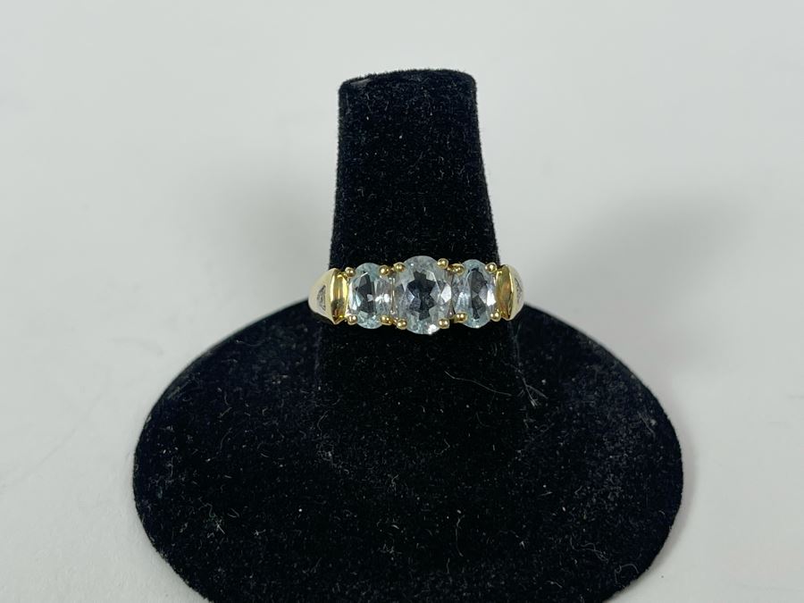 14K Gold Aquamarine Diamond Ring Size 7.5 3.3g FMV $250 Retails $750 [Photo 4]