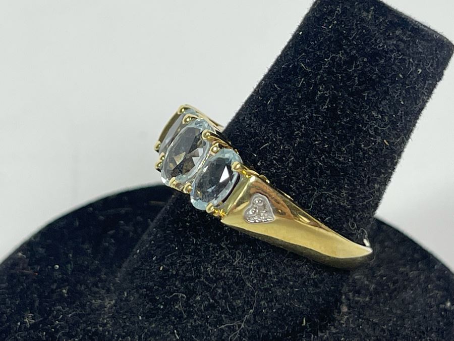 14K Gold Aquamarine Diamond Ring Size 7.5 3.3g FMV $250 Retails $750 [Photo 8]