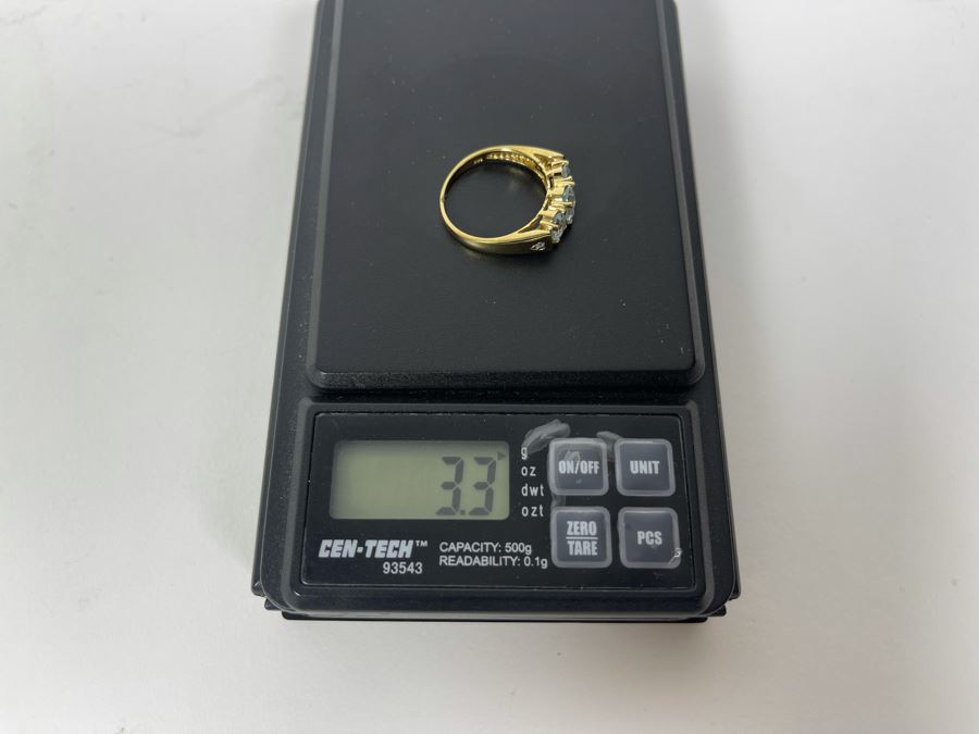 14K Gold Aquamarine Diamond Ring Size 7.5 3.3g FMV $250 Retails $750