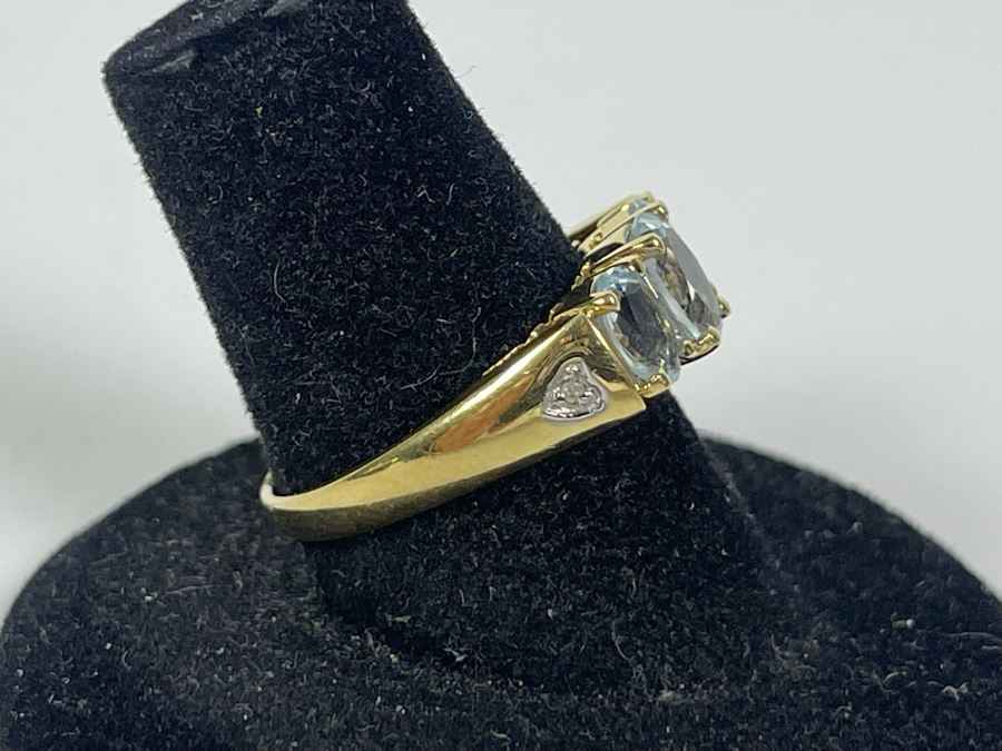14K Gold Aquamarine Diamond Ring Size 7.5 3.3g FMV $250 Retails $750 [Photo 7]