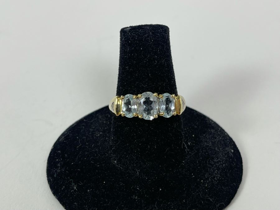 14K Gold Aquamarine Diamond Ring Size 7.5 3.3g FMV $250 Retails $750 [Photo 3]