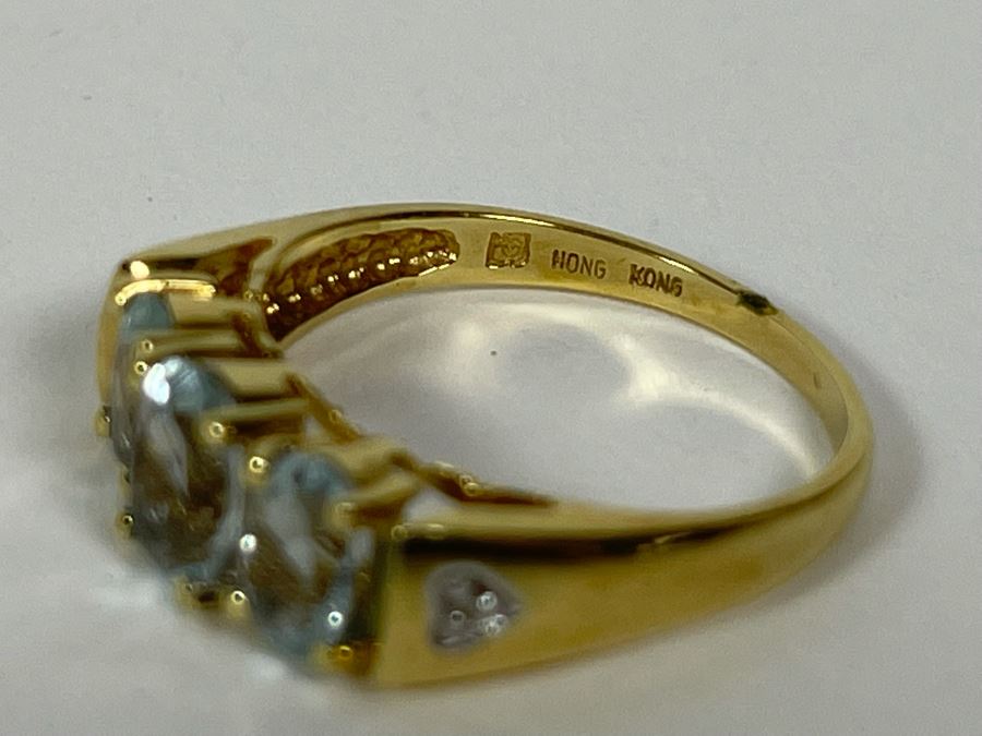 14K Gold Aquamarine Diamond Ring Size 7.5 3.3g FMV $250 Retails $750 [Photo 11]