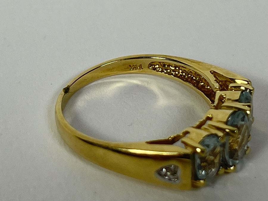 14K Gold Aquamarine Diamond Ring Size 7.5 3.3g FMV $250 Retails $750 [Photo 12]