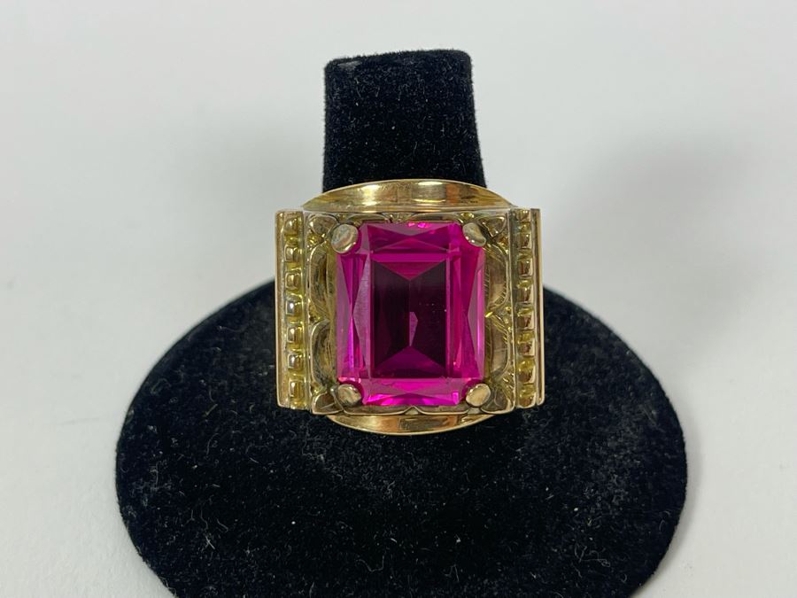 18K Gold Synthetic Sapphire Ring Size 9 10.4g FMV $300 Retail $900 [Photo 5]