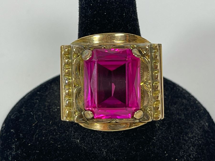 18K Gold Synthetic Sapphire Ring Size 9 10.4g FMV $300 Retail $900 [Photo 2]