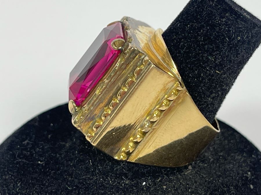 18K Gold Synthetic Sapphire Ring Size 9 10.4g FMV $300 Retail $900 [Photo 8]