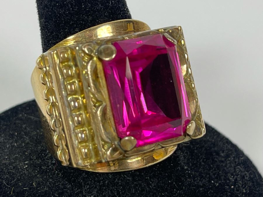18K Gold Synthetic Sapphire Ring Size 9 10.4g FMV $300 Retail $900 [Photo 4]