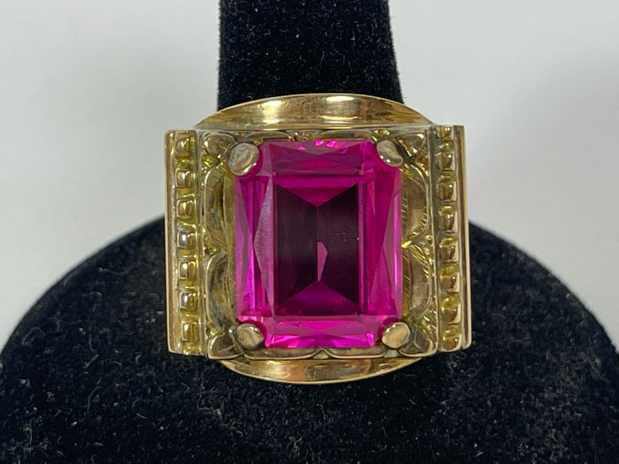 18K Gold Synthetic Sapphire Ring Size 9 10.4g FMV $300 Retail $900 [Photo 3]