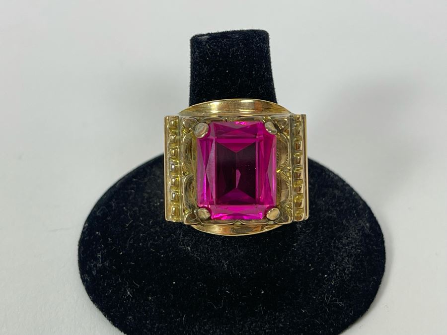 18K Gold Synthetic Sapphire Ring Size 9 10.4g FMV $300 Retail $900 [Photo 6]