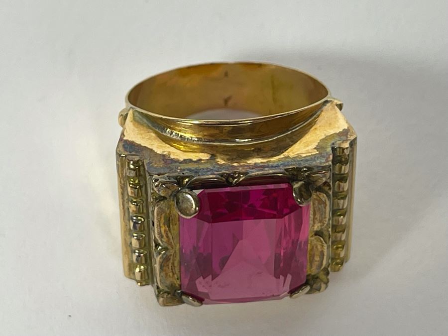 18K Gold Synthetic Sapphire Ring Size 9 10.4g FMV $300 Retail $900 [Photo 11]
