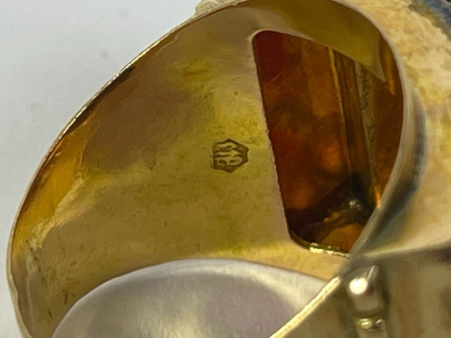 18K Gold Synthetic Sapphire Ring Size 9 10.4g FMV $300 Retail $900 [Photo 12]