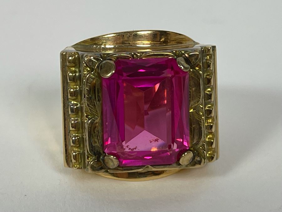 18K Gold Synthetic Sapphire Ring Size 9 10.4g FMV $300 Retail $900 [Photo 10]