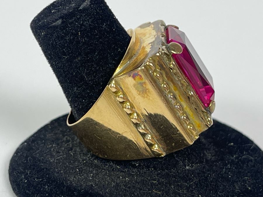 18K Gold Synthetic Sapphire Ring Size 9 10.4g FMV $300 Retail $900 [Photo 7]