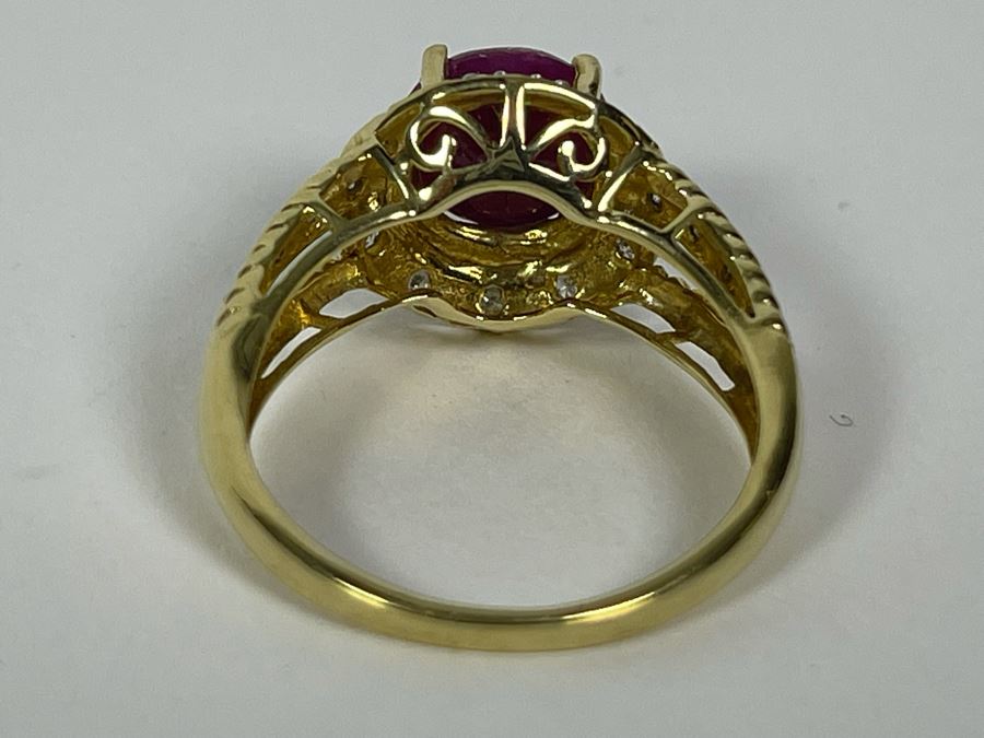 10K Gold Ruby Diamond Ring Size 7 3.1g [Photo 13]