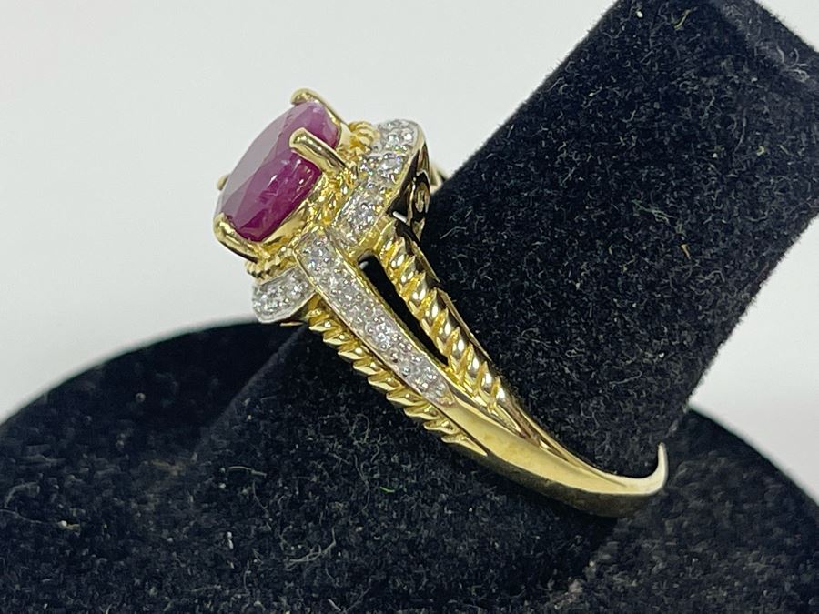 10K Gold Ruby Diamond Ring Size 7 3.1g [Photo 6]