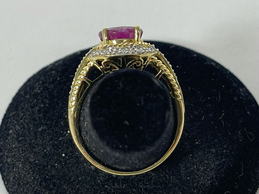 10K Gold Ruby Diamond Ring Size 7 3.1g [Photo 9]