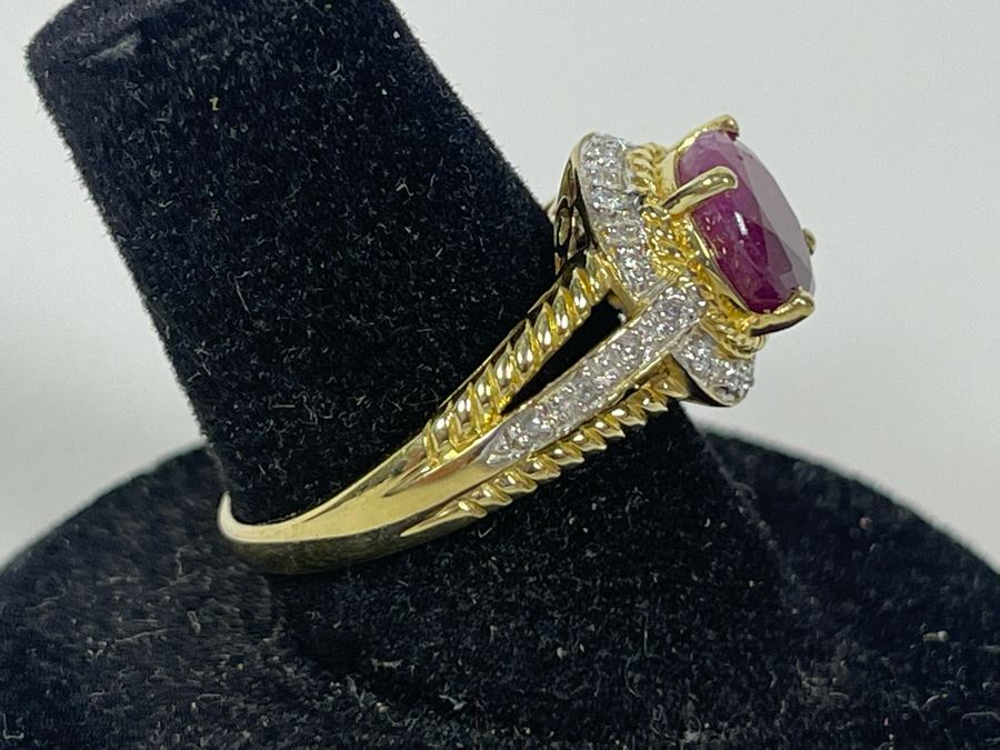 10K Gold Ruby Diamond Ring Size 7 3.1g [Photo 5]