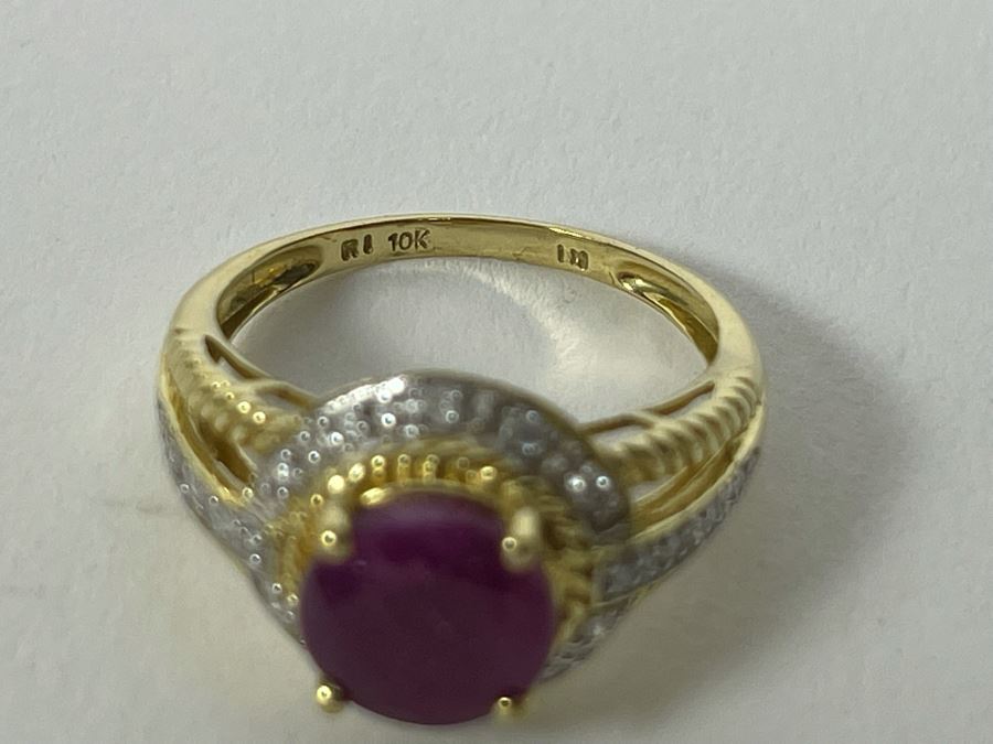 10K Gold Ruby Diamond Ring Size 7 3.1g [Photo 12]
