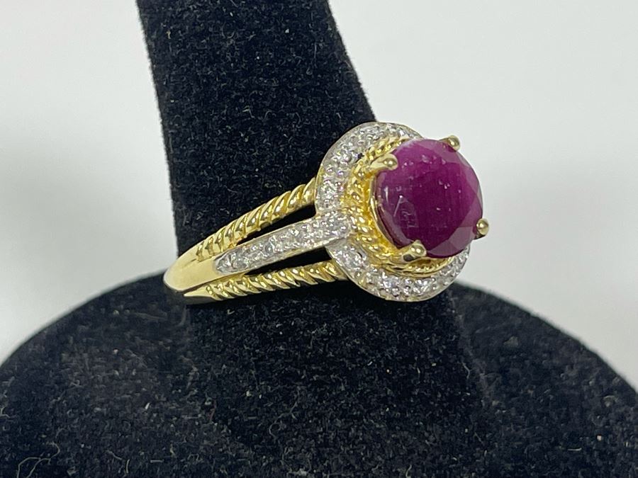 10K Gold Ruby Diamond Ring Size 7 3.1g [Photo 4]