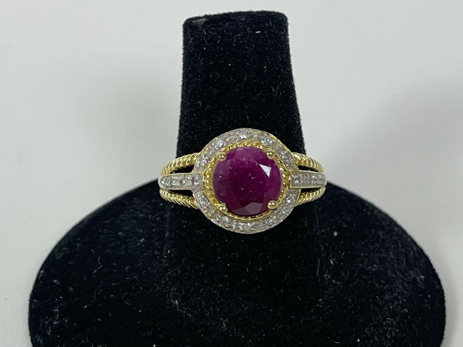 10K Gold Ruby Diamond Ring Size 7 3.1g [Photo 3]