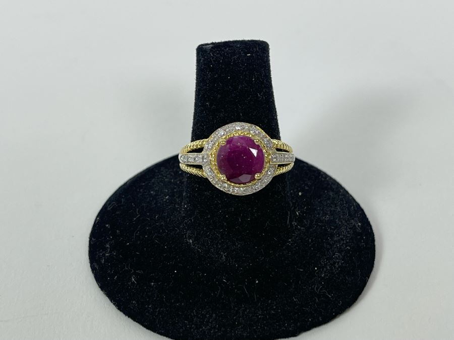 10K Gold Ruby Diamond Ring Size 7 3.1g