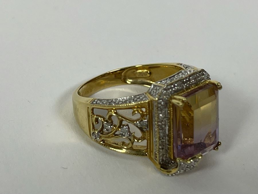 10K Gold Ametrine Diamond Ring Size 7 5g FMV $225 Retail $675 [Photo 15]