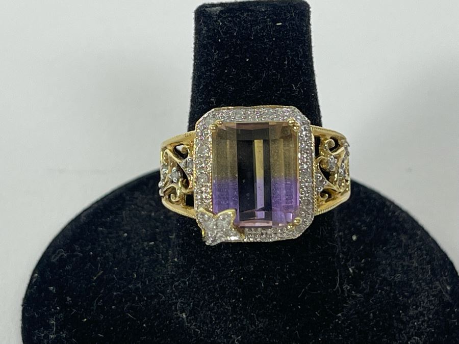 10K Gold Ametrine Diamond Ring Size 7 5g FMV $225 Retail $675 [Photo 5]