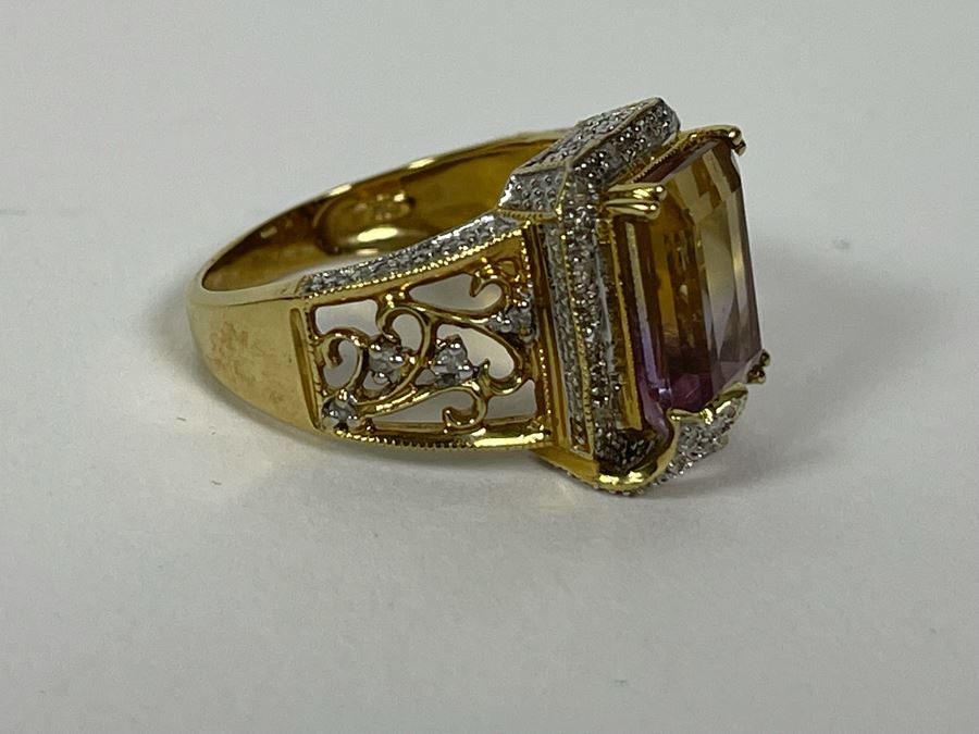 10K Gold Ametrine Diamond Ring Size 7 5g FMV $225 Retail $675 [Photo 13]