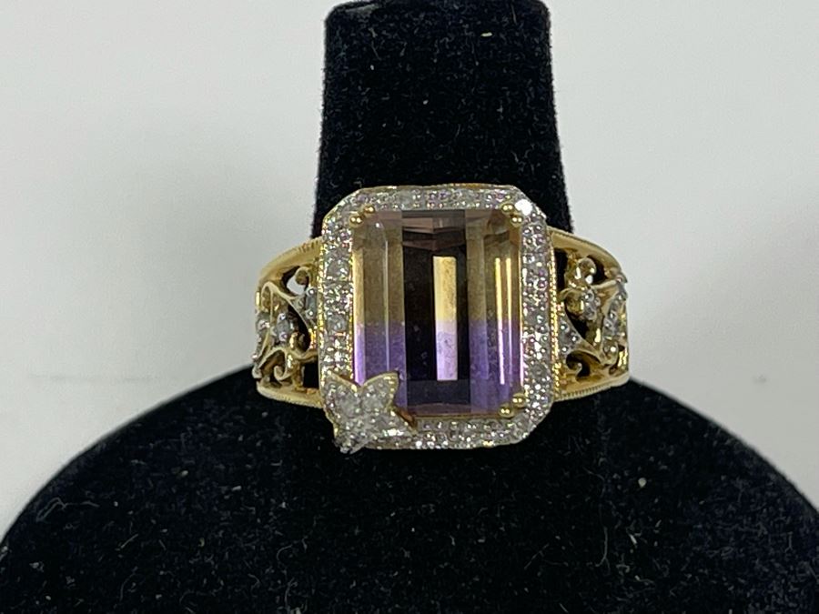 10K Gold Ametrine Diamond Ring Size 7 5g FMV $225 Retail $675 [Photo 2]