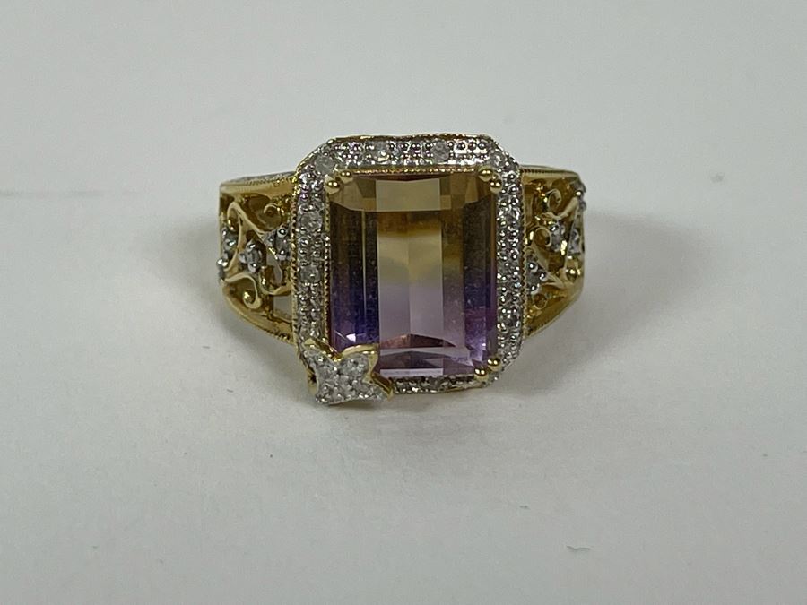 10K Gold Ametrine Diamond Ring Size 7 5g FMV $225 Retail $675 [Photo 11]