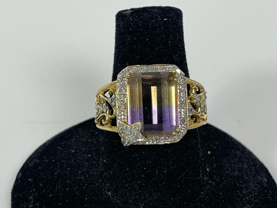 10K Gold Ametrine Diamond Ring Size 7 5g FMV $225 Retail $675 [Photo 3]