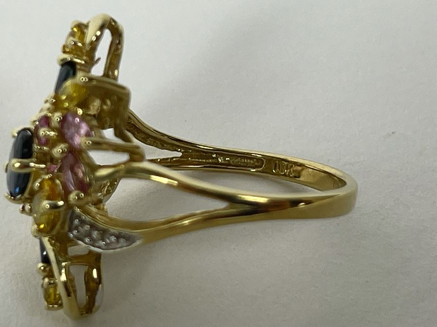 10K Gold Sapphire Diamond Ring Size 7.5 3.6g [Photo 23]