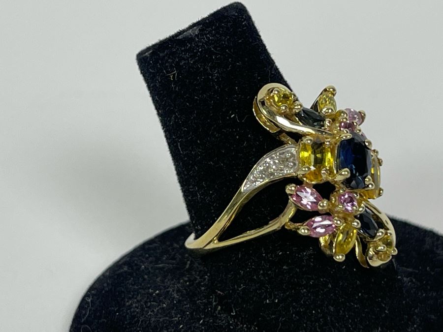 10K Gold Sapphire Diamond Ring Size 7.5 3.6g [Photo 16]