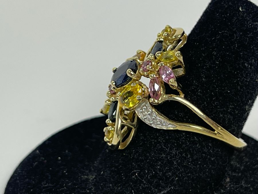 10K Gold Sapphire Diamond Ring Size 7.5 3.6g [Photo 15]
