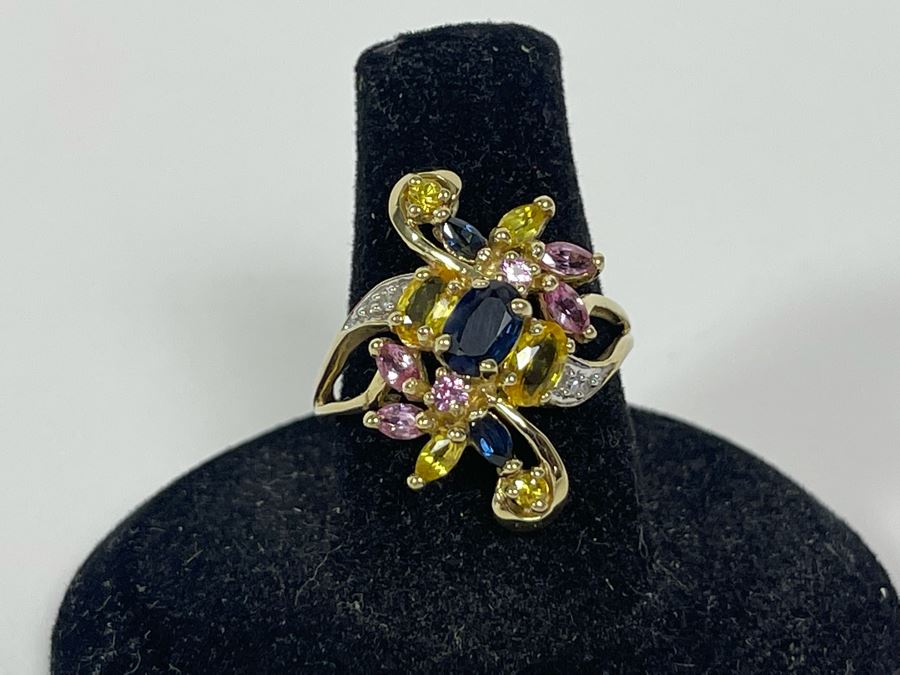 10K Gold Sapphire Diamond Ring Size 7.5 3.6g [Photo 10]