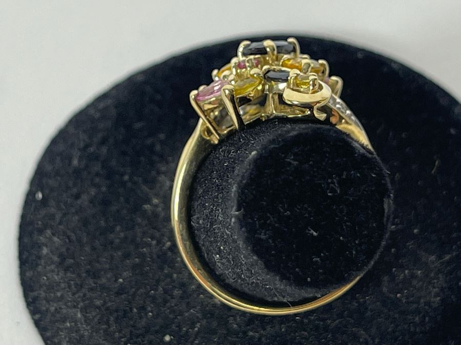 10K Gold Sapphire Diamond Ring Size 7.5 3.6g [Photo 18]