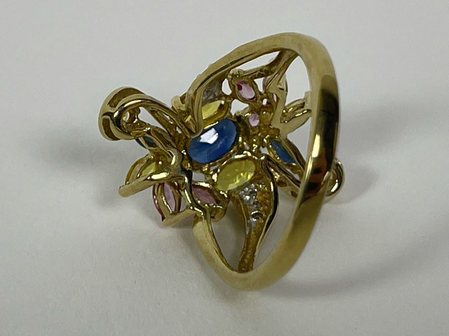 10K Gold Sapphire Diamond Ring Size 7.5 3.6g [Photo 22]