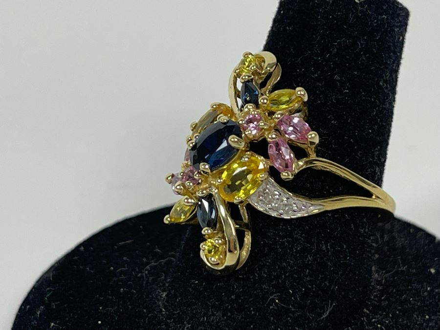 10K Gold Sapphire Diamond Ring Size 7.5 3.6g [Photo 14]