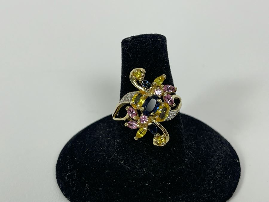 10K Gold Sapphire Diamond Ring Size 7.5 3.6g [Photo 7]