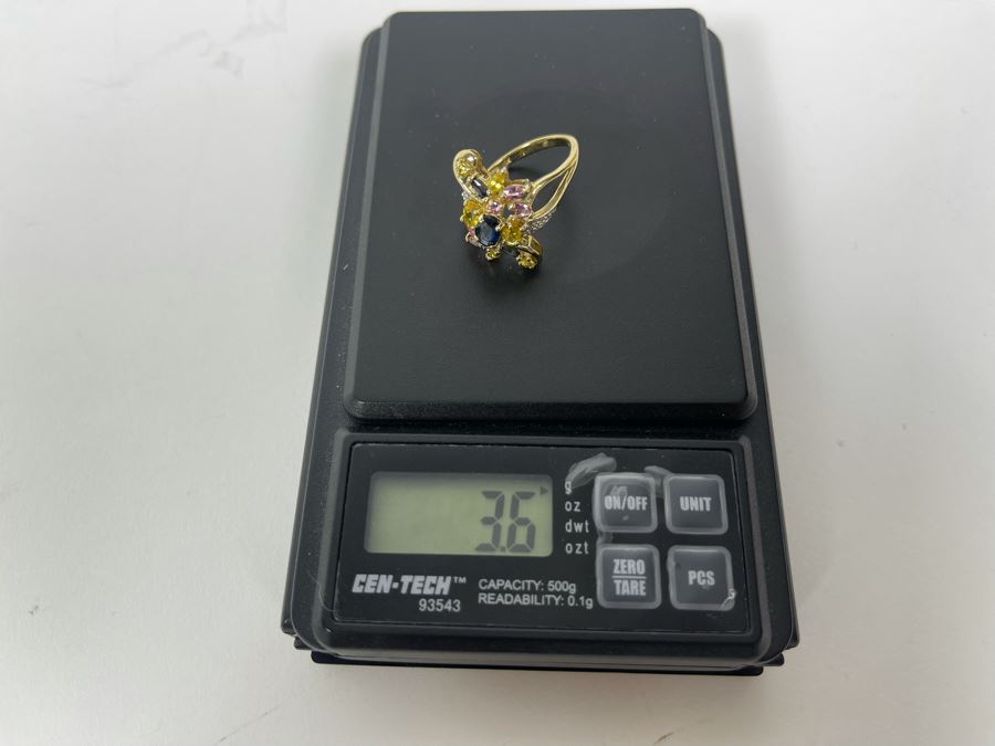 10K Gold Sapphire Diamond Ring Size 7.5 3.6g [Photo 25]