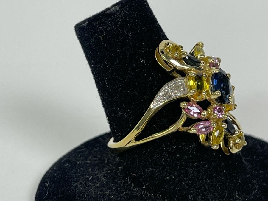 10K Gold Sapphire Diamond Ring Size 7.5 3.6g [Photo 17]