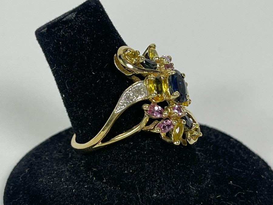10K Gold Sapphire Diamond Ring Size 7.5 3.6g [Photo 4]