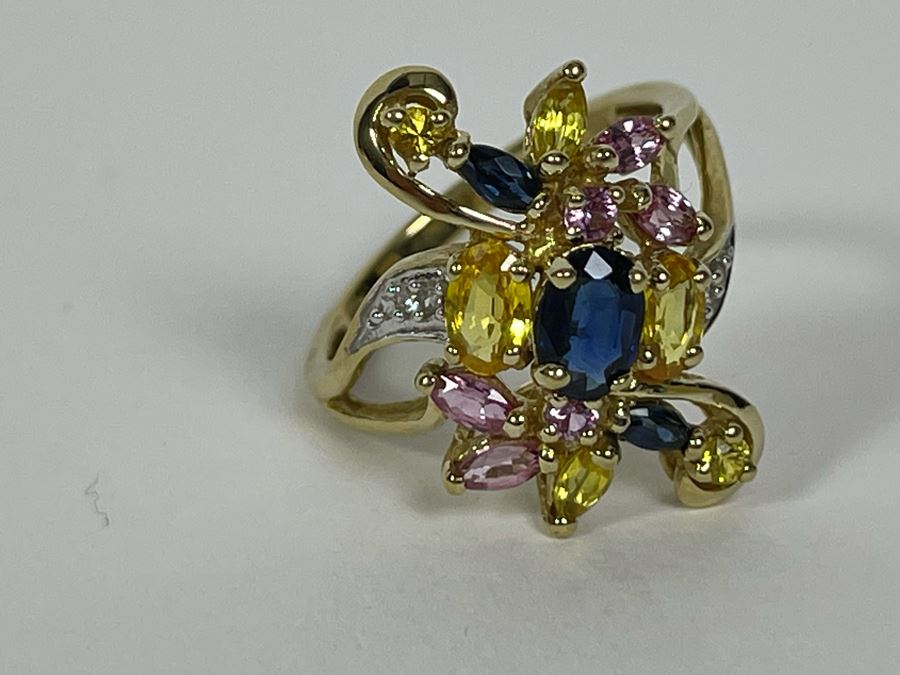 10K Gold Sapphire Diamond Ring Size 7.5 3.6g [Photo 20]