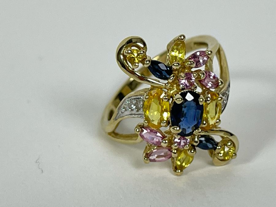 10K Gold Sapphire Diamond Ring Size 7.5 3.6g [Photo 21]