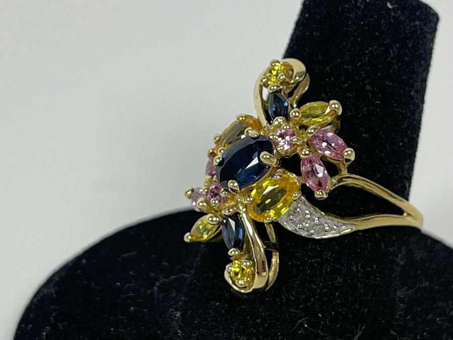 10K Gold Sapphire Diamond Ring Size 7.5 3.6g [Photo 12]