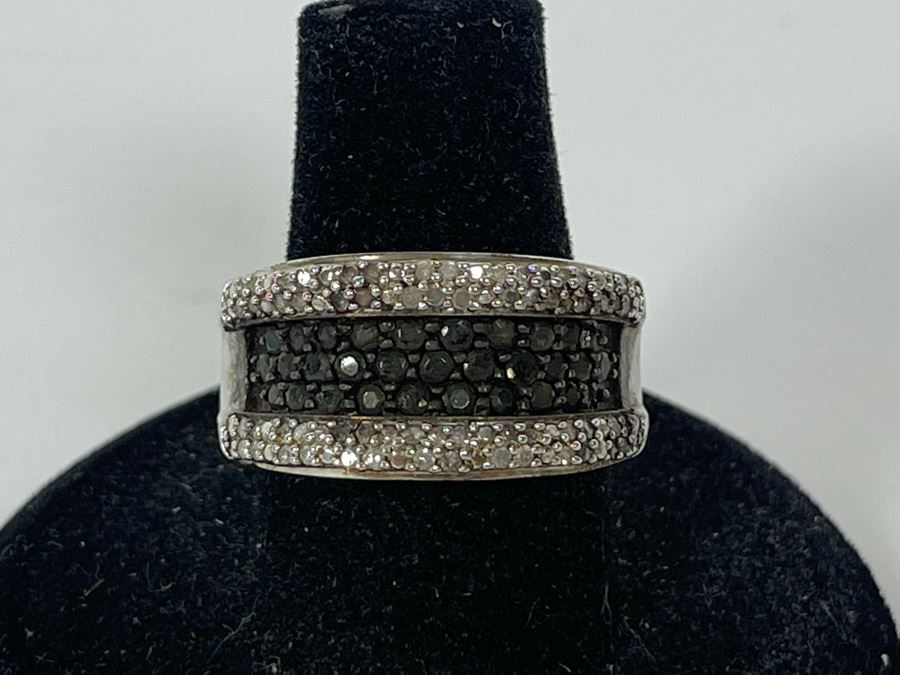 Sterling Silver Diamond Ring Size 7.5 7.1g [Photo 2]